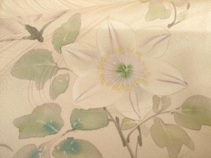 平和屋着物▽訪問着　単衣　手描き　流水花唐草文　正絹　逸品　AABI0093cs