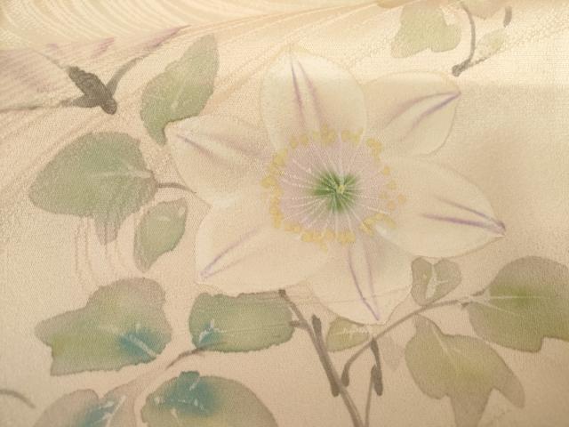 平和屋着物▽訪問着　単衣　手描き　流水花唐草文　正絹　逸品　AABI0093cs