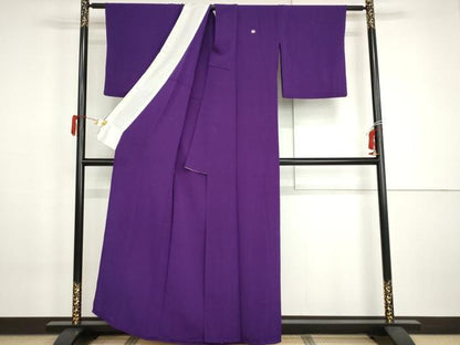 平和屋着物▽上質な色無地　単衣　本紫色　鬼しぼ縮緬　正絹　逸品　AABI0096cs