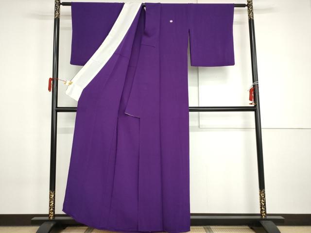 平和屋着物▽上質な色無地　単衣　本紫色　鬼しぼ縮緬　正絹　逸品　AABI0096cs