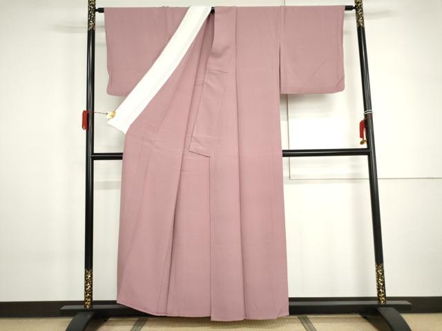 平和屋着物▽上質な色無地　単衣　石竹色　正絹　逸品　AABI0097cs