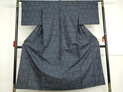 平和屋着物▽上質な紬　単衣　亀甲文　正絹　逸品　AABI0098cs