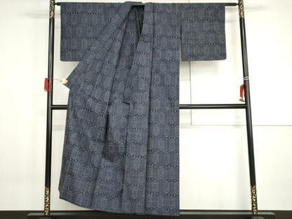 平和屋着物▽上質な紬　単衣　亀甲文　正絹　逸品　AABI0098cs