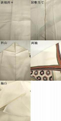 平和屋着物▽訪問着　単衣　友禅　駒刺繍　亀甲花文　金彩　正絹　逸品　AABI0099cs