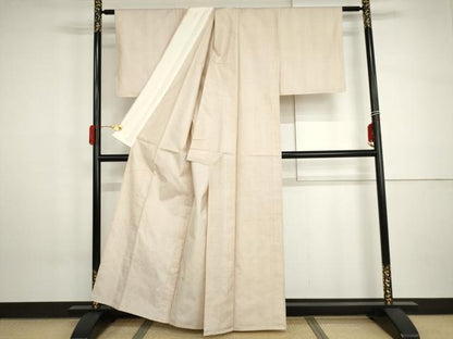 平和屋着物▽本場大島紬　白大島　単衣　一元絣　縞　正絹　逸品　未使用　AABI0100cs