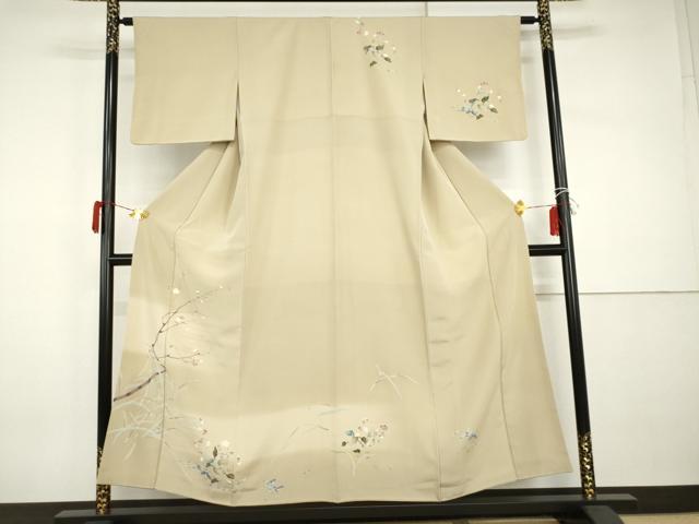 平和屋着物●訪問着　友禅　作家物 蒼旬　枝梅　暈し染め　正絹　逸品　AABI0102cs