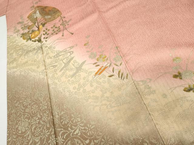 平和屋着物●訪問着　駒刺繍　御所車扇面花文　暈し染め　金彩　正絹　逸品　AABI0106cs