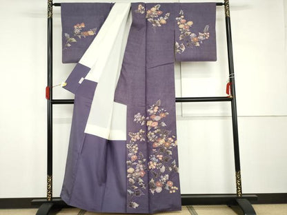 平和屋着物●訪問着　紬地　枝花文　金彩　やまと誂製　正絹　逸品　AABI0107cs