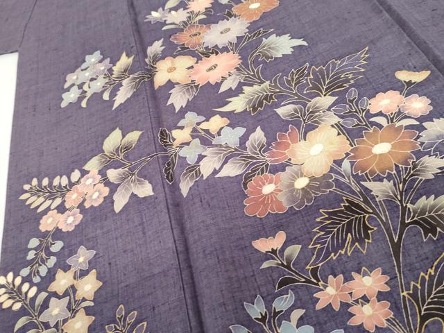 平和屋着物●訪問着　紬地　枝花文　金彩　やまと誂製　正絹　逸品　AABI0107cs