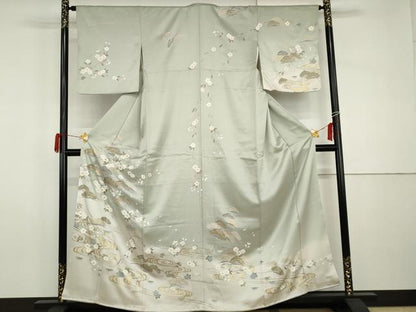 平和屋着物●訪問着　桜　流水笹松文　暈し染め　金彩　正絹　逸品　AABI0108cs