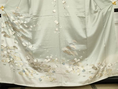 平和屋着物●訪問着　桜　流水笹松文　暈し染め　金彩　正絹　逸品　AABI0108cs