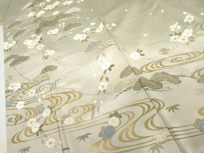 平和屋着物●訪問着　桜　流水笹松文　暈し染め　金彩　正絹　逸品　AABI0108cs