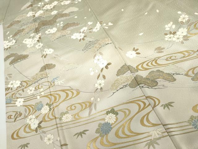 平和屋着物●訪問着　桜　流水笹松文　暈し染め　金彩　正絹　逸品　AABI0108cs