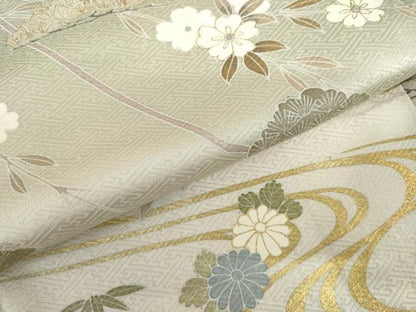 平和屋着物●訪問着　桜　流水笹松文　暈し染め　金彩　正絹　逸品　AABI0108cs