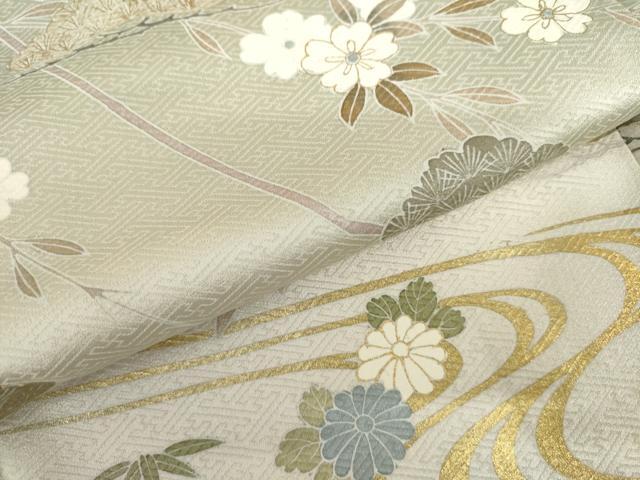 平和屋着物●訪問着　桜　流水笹松文　暈し染め　金彩　正絹　逸品　AABI0108cs