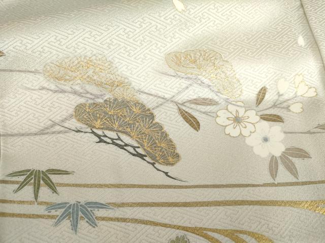 平和屋着物●訪問着　桜　流水笹松文　暈し染め　金彩　正絹　逸品　AABI0108cs