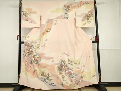 平和屋着物●訪問着 友禅 作家物 中国三大刺繍 汕頭刺繍 スワトウ刺繍 鴛鴦吉祥草花文 暈し染め 金糸 金彩 正絹 逸品 AABI0110cs