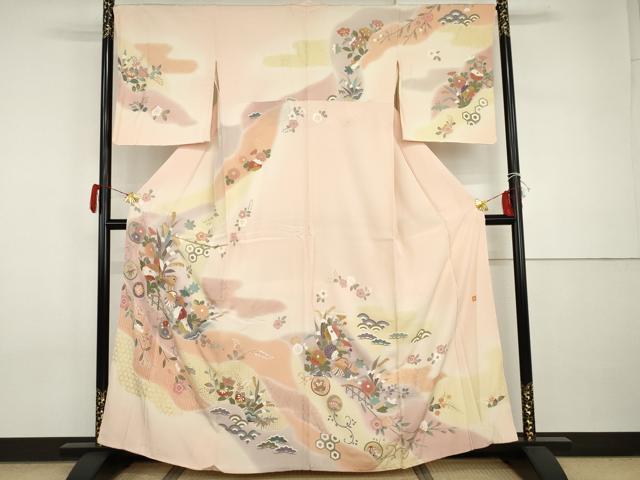 平和屋着物●訪問着 友禅 作家物 中国三大刺繍 汕頭刺繍 スワトウ刺繍 鴛鴦吉祥草花文 暈し染め 金糸 金彩 正絹 逸品 AABI0110cs