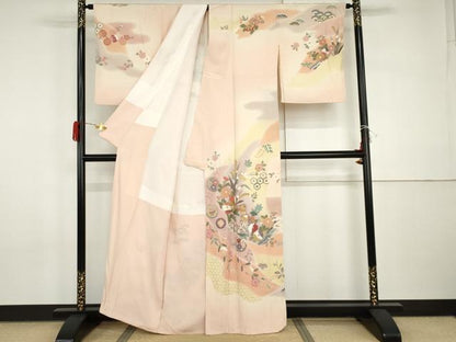 平和屋着物●訪問着 友禅 作家物 中国三大刺繍 汕頭刺繍 スワトウ刺繍 鴛鴦吉祥草花文 暈し染め 金糸 金彩 正絹 逸品 AABI0110cs