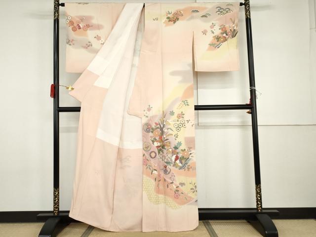 平和屋着物●訪問着 友禅 作家物 中国三大刺繍 汕頭刺繍 スワトウ刺繍 鴛鴦吉祥草花文 暈し染め 金糸 金彩 正絹 逸品 AABI0110cs