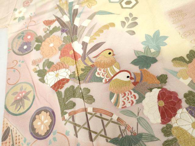 平和屋着物●訪問着 友禅 作家物 中国三大刺繍 汕頭刺繍 スワトウ刺繍 鴛鴦吉祥草花文 暈し染め 金糸 金彩 正絹 逸品 AABI0110cs