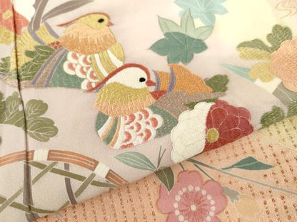 平和屋着物●訪問着 友禅 作家物 中国三大刺繍 汕頭刺繍 スワトウ刺繍 鴛鴦吉祥草花文 暈し染め 金糸 金彩 正絹 逸品 AABI0110cs