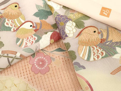 平和屋着物●訪問着 友禅 作家物 中国三大刺繍 汕頭刺繍 スワトウ刺繍 鴛鴦吉祥草花文 暈し染め 金糸 金彩 正絹 逸品 AABI0110cs