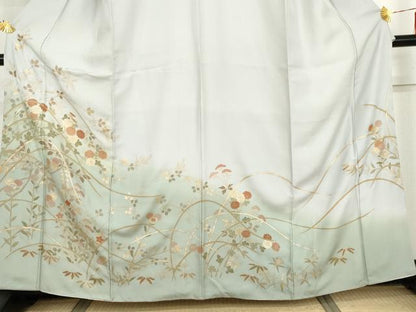平和屋着物●訪問着　枝花文　暈し染め　金彩　正絹　逸品　AABI0111cs