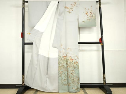 平和屋着物●訪問着　枝花文　暈し染め　金彩　正絹　逸品　AABI0111cs