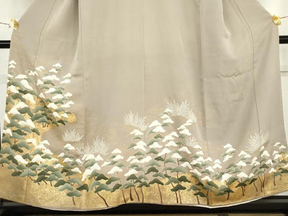 平和屋着物●豪華色留袖　友禅　立波枝松文　金彩　正絹　逸品　未使用　AABI0114cs