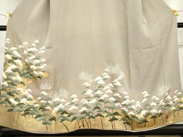 平和屋着物●豪華色留袖　友禅　立波枝松文　金彩　正絹　逸品　未使用　AABI0114cs