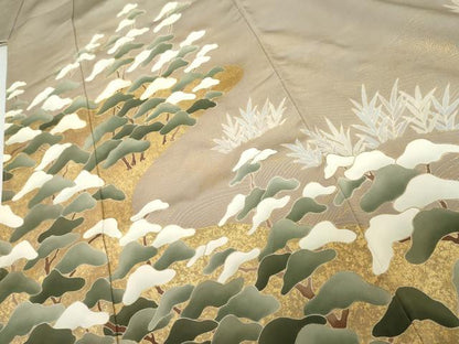 平和屋着物●豪華色留袖　友禅　立波枝松文　金彩　正絹　逸品　未使用　AABI0114cs