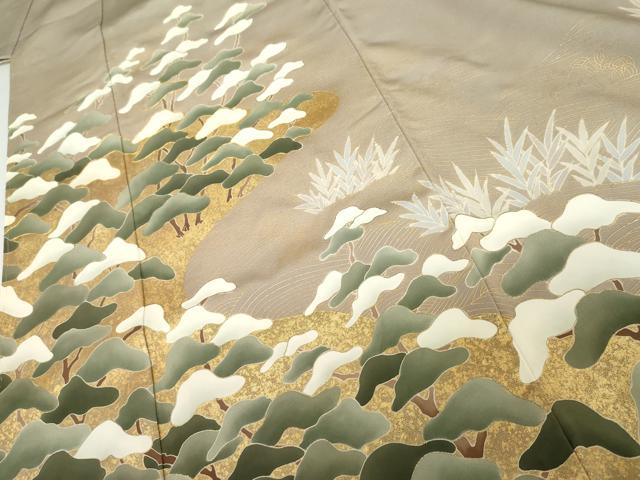 平和屋着物●豪華色留袖　友禅　立波枝松文　金彩　正絹　逸品　未使用　AABI0114cs
