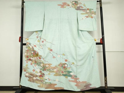 平和屋着物●京友禅の第一人者　松井青々　訪問着　枝梅　金銀彩　正絹　逸品　AABI0116cs