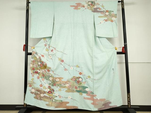 平和屋着物●京友禅の第一人者　松井青々　訪問着　枝梅　金銀彩　正絹　逸品　AABI0116cs