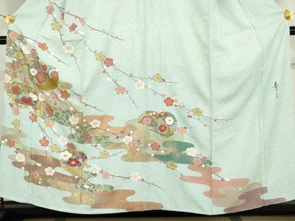 平和屋着物●京友禅の第一人者　松井青々　訪問着　枝梅　金銀彩　正絹　逸品　AABI0116cs
