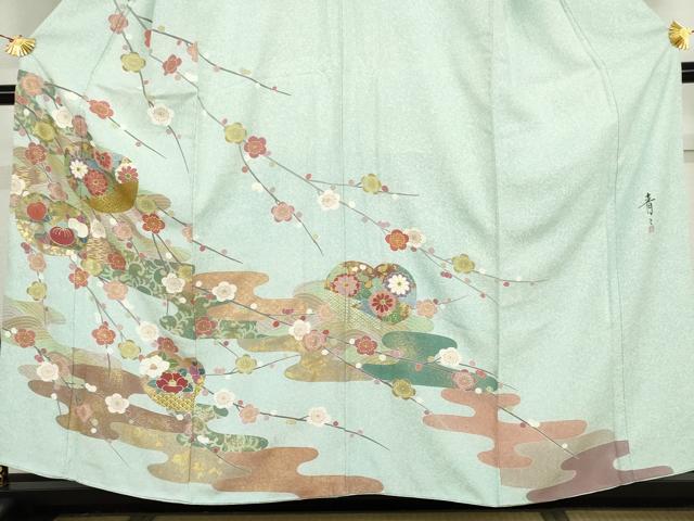 平和屋着物●京友禅の第一人者　松井青々　訪問着　枝梅　金銀彩　正絹　逸品　AABI0116cs