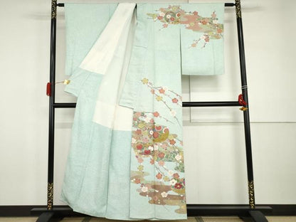 平和屋着物●京友禅の第一人者　松井青々　訪問着　枝梅　金銀彩　正絹　逸品　AABI0116cs