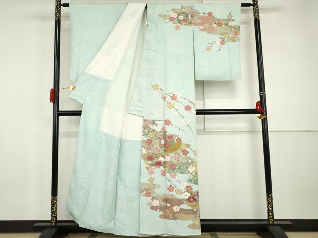 平和屋着物●京友禅の第一人者　松井青々　訪問着　枝梅　金銀彩　正絹　逸品　AABI0116cs