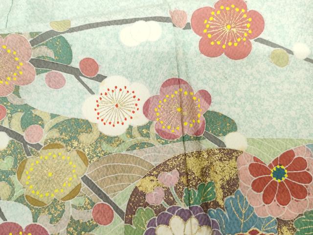 平和屋着物●京友禅の第一人者　松井青々　訪問着　枝梅　金銀彩　正絹　逸品　AABI0116cs