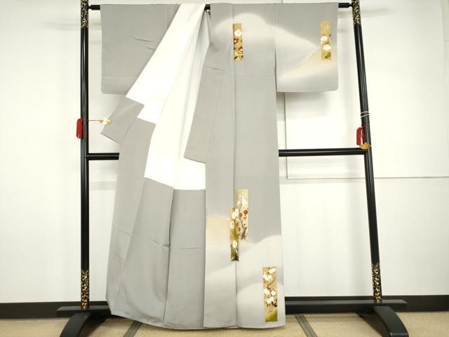 平和屋着物●訪問着　友禅　短冊花文　暈し染め　金彩　正絹　逸品　未使用　AABI0117cs