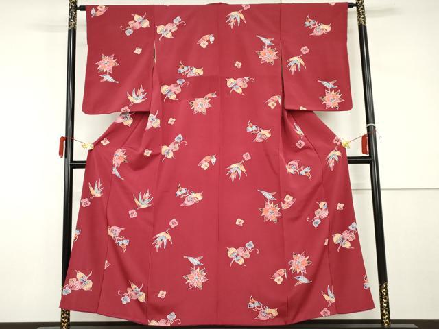 平和屋着物●上質な小紋　型染め　草花文　正絹　逸品　AABI0119cs