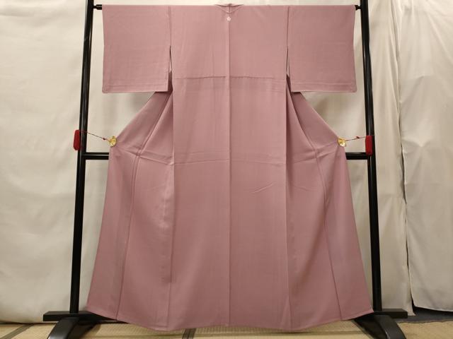 平和屋着物▽上質な色無地　単衣　紋意匠　蘇芳香色　正絹　逸品　AABI0125st