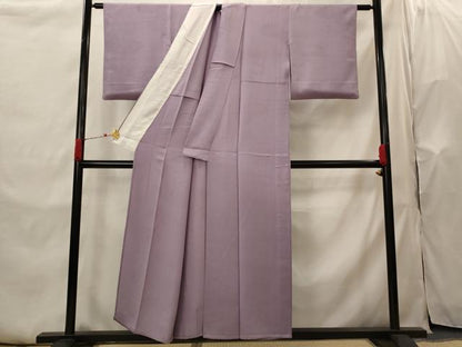 平和屋着物▽上質な色無地　単衣　紋意匠　竜胆色　正絹　逸品　AABI0126st