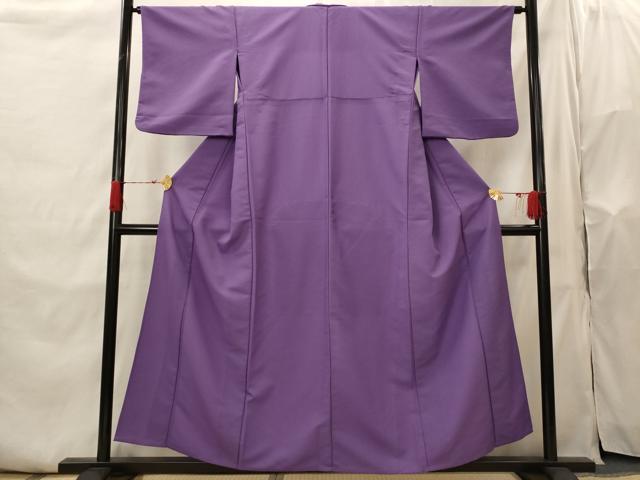 平和屋着物▽色無地　単衣　紋意匠　青紫色　洗える着物　AABI0131st