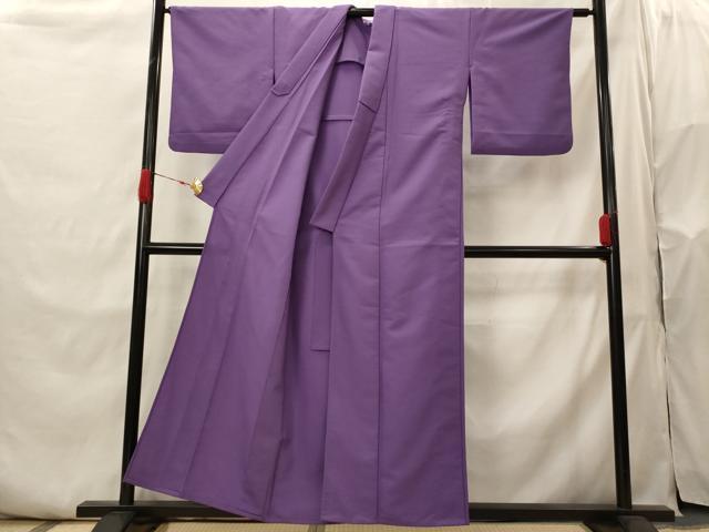 平和屋着物▽色無地　単衣　紋意匠　青紫色　洗える着物　AABI0131st