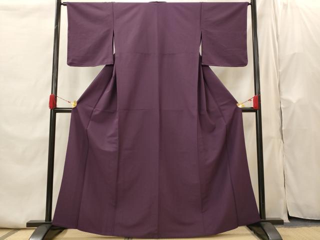 平和屋着物▽色無地　単衣　紋意匠　葡萄色　洗える着物　未使用　AABI0132st