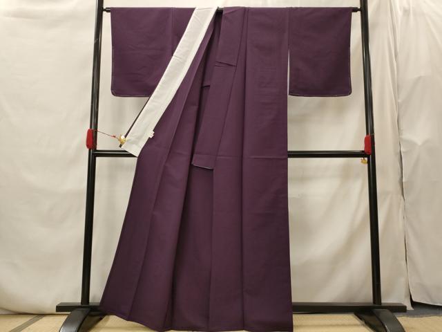 平和屋着物▽色無地　単衣　紋意匠　葡萄色　洗える着物　未使用　AABI0132st