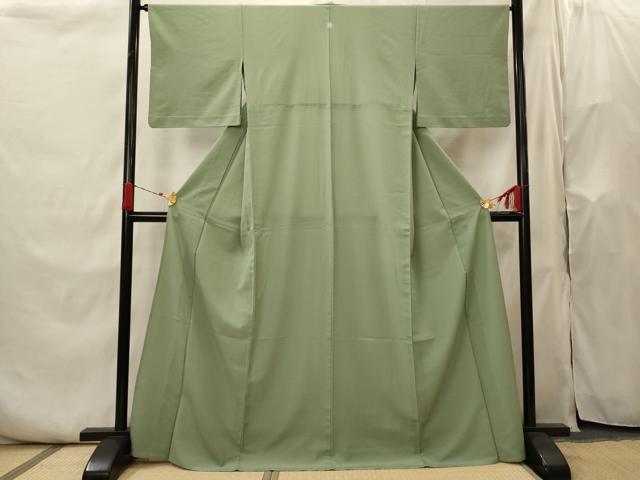 平和屋着物▽色無地　単衣　紋意匠　老竹色　洗える着物　AABI0134st