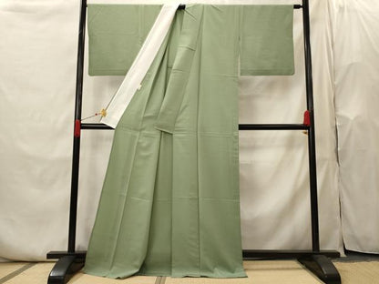 平和屋着物▽色無地　単衣　紋意匠　老竹色　洗える着物　AABI0134st